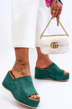 Damskie Boto Damskie Klapki Na Masywnej Platformie Zielone Martina