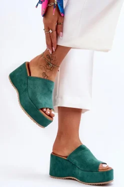 Damskie Boto Damskie Klapki Na Masywnej Platformie Zielone Martina