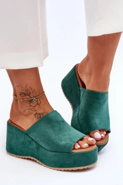 Damskie Boto Damskie Klapki Na Masywnej Platformie Zielone Martina