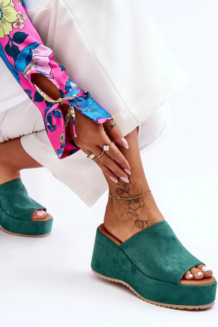 Damskie Boto Damskie Klapki Na Masywnej Platformie Zielone Martina