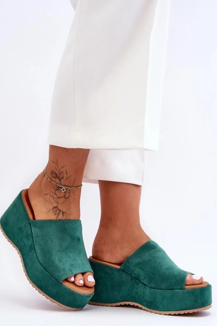 Damskie Boto Damskie Klapki Na Masywnej Platformie Zielone Martina