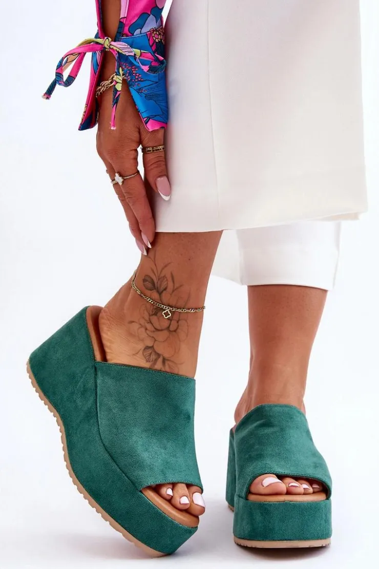 Damskie Boto Damskie Klapki Na Masywnej Platformie Zielone Martina