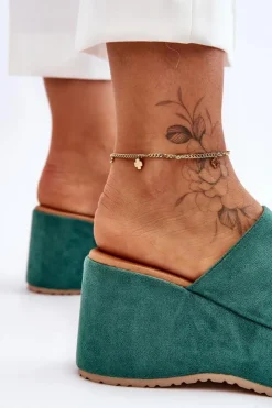 Damskie Boto Damskie Klapki Na Masywnej Platformie Zielone Martina