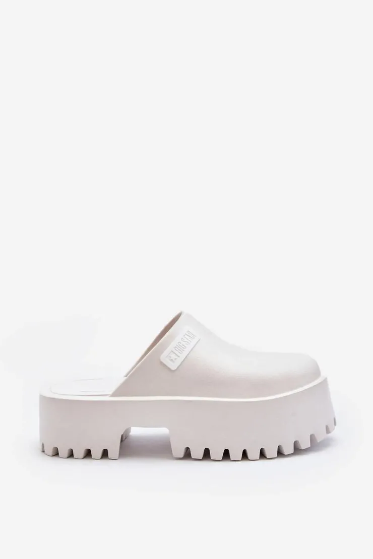 Big Star Shoes Klapki Damskie Big Star|Klapki Damskie Klasyczne*Damskie Klapki Na Masywnej Podeszwie Big Star NN274015 Białe Biały