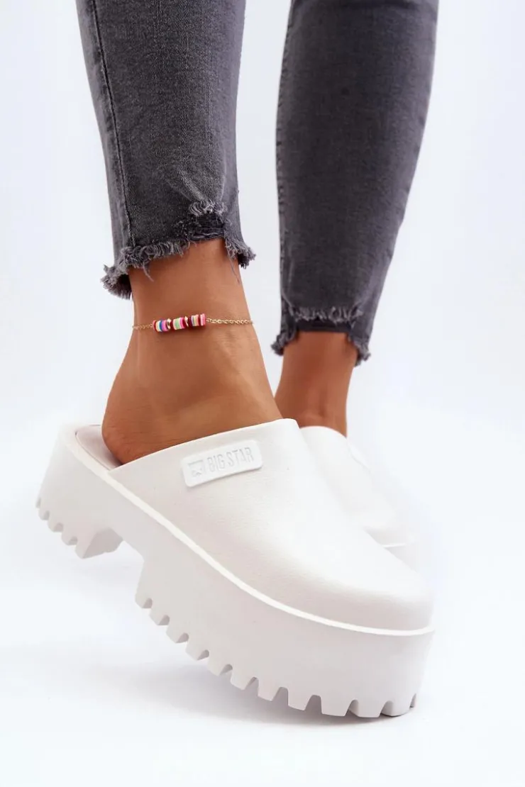 Big Star Shoes Klapki Damskie Big Star|Klapki Damskie Klasyczne*Damskie Klapki Na Masywnej Podeszwie Big Star NN274015 Białe Biały