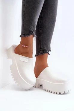 Big Star Shoes Klapki Damskie Big Star|Klapki Damskie Klasyczne*Damskie Klapki Na Masywnej Podeszwie Big Star NN274015 Białe Biały