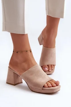 Damskie Boto Damskie Klapki Na Obcasie Beżowe Bralya