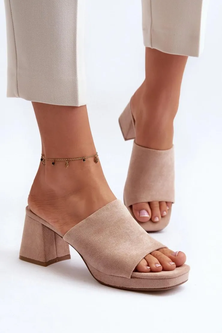 Damskie Boto Damskie Klapki Na Obcasie Beżowe Bralya