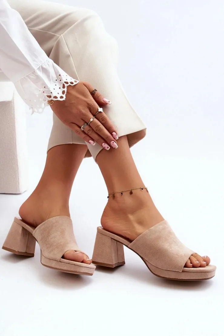 Damskie Boto Damskie Klapki Na Obcasie Beżowe Bralya