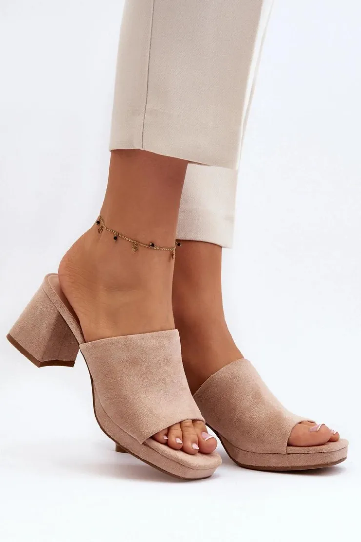 Damskie Boto Damskie Klapki Na Obcasie Beżowe Bralya