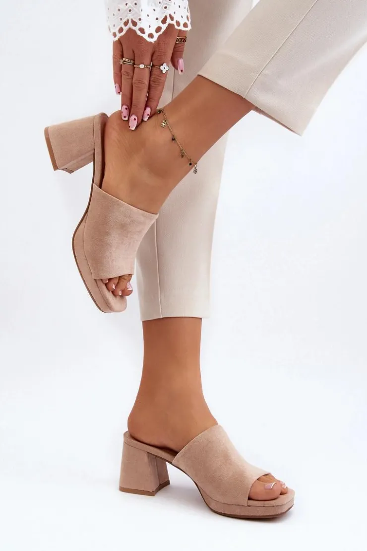 Damskie Boto Damskie Klapki Na Obcasie Beżowe Bralya