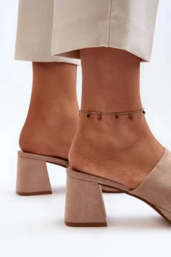 Damskie Boto Damskie Klapki Na Obcasie Beżowe Bralya