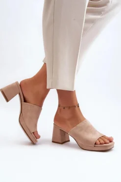 Damskie Boto Damskie Klapki Na Obcasie Beżowe Bralya