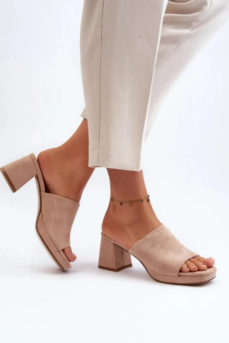 Damskie Boto Damskie Klapki Na Obcasie Beżowe Bralya