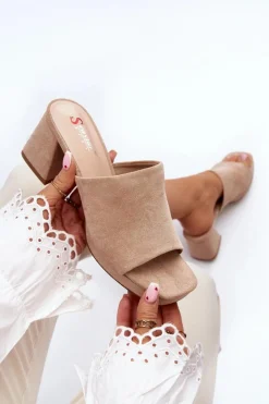 Damskie Boto Damskie Klapki Na Obcasie Beżowe Bralya