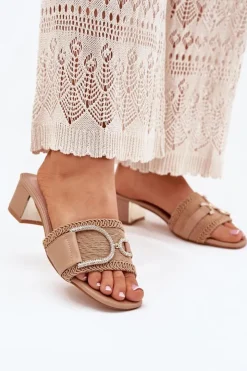 Boto Klapki Na Obcasie|Klapki Damskie Klasyczne*Damskie Klapki Na Obcasie Z Ozdobnym Detalem Ciemnobeżowe Julinemi Beżowy