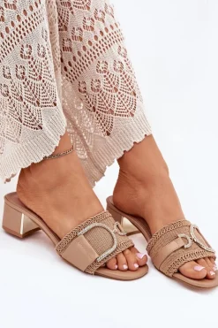 Boto Klapki Na Obcasie|Klapki Damskie Klasyczne*Damskie Klapki Na Obcasie Z Ozdobnym Detalem Ciemnobeżowe Julinemi Beżowy