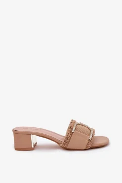 Boto Klapki Na Obcasie|Klapki Damskie Klasyczne*Damskie Klapki Na Obcasie Z Ozdobnym Detalem Ciemnobeżowe Julinemi Beżowy