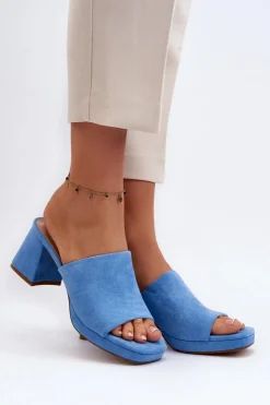 Outlet Boto Damskie Klapki Na Obcasie Niebieskie Bralya