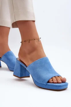 Outlet Boto Damskie Klapki Na Obcasie Niebieskie Bralya