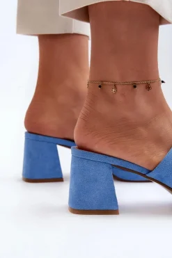 Outlet Boto Damskie Klapki Na Obcasie Niebieskie Bralya