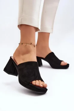 Sale Boto Damskie Klapki Na Obcasie Czarne Bralya