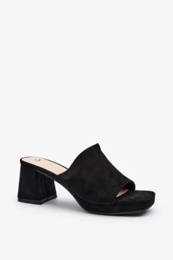 Sale Boto Damskie Klapki Na Obcasie Czarne Bralya