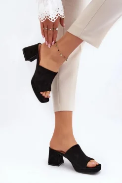 Sale Boto Damskie Klapki Na Obcasie Czarne Bralya