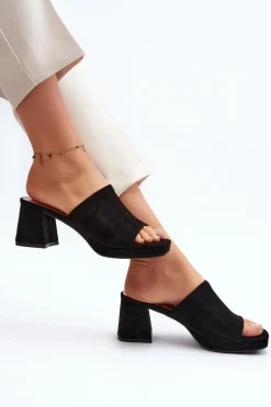 Sale Boto Damskie Klapki Na Obcasie Czarne Bralya