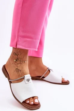 Sale Boto Damskie Klapki Na Płaskim Obcasie Nicole 2806/009 Białe