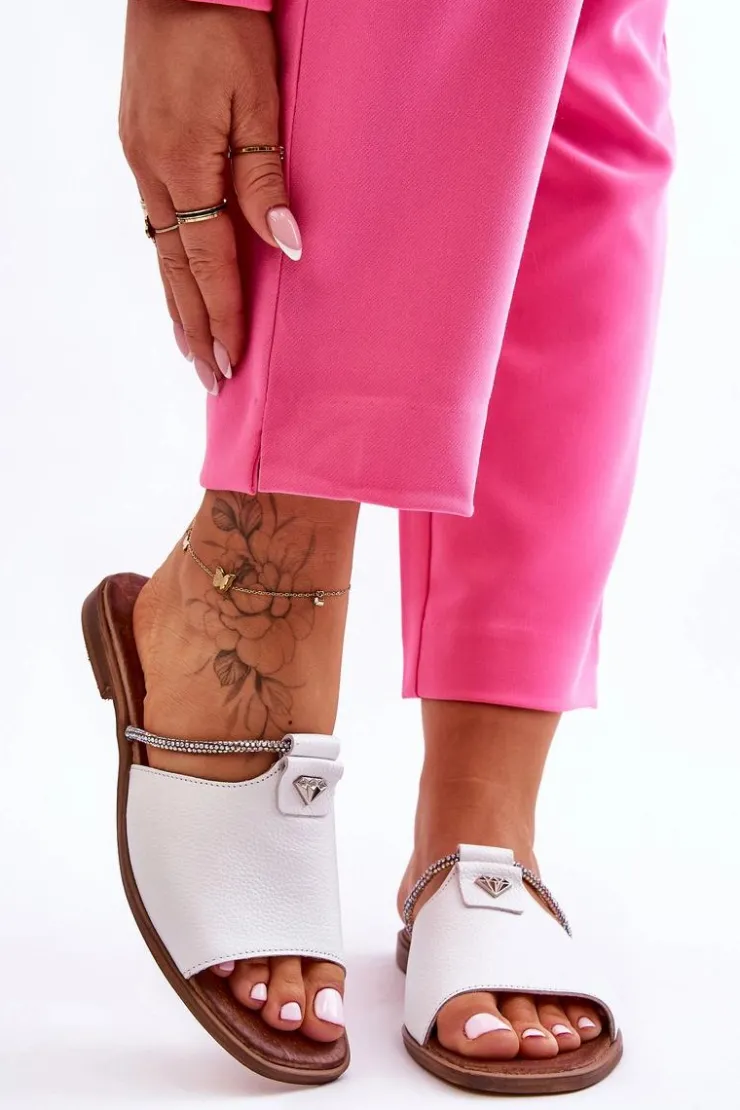 Sale Boto Damskie Klapki Na Płaskim Obcasie Nicole 2806/009 Białe