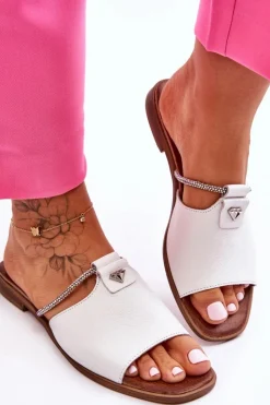 Sale Boto Damskie Klapki Na Płaskim Obcasie Nicole 2806/009 Białe