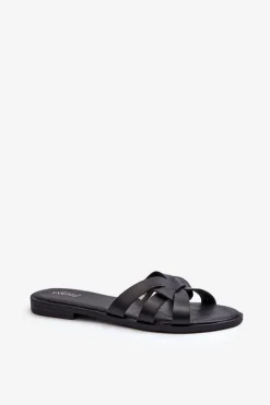 Damskie Evento Damskie Klapki Na Płaskim Obcasie Z Eko Skóry Czarne Rosalini