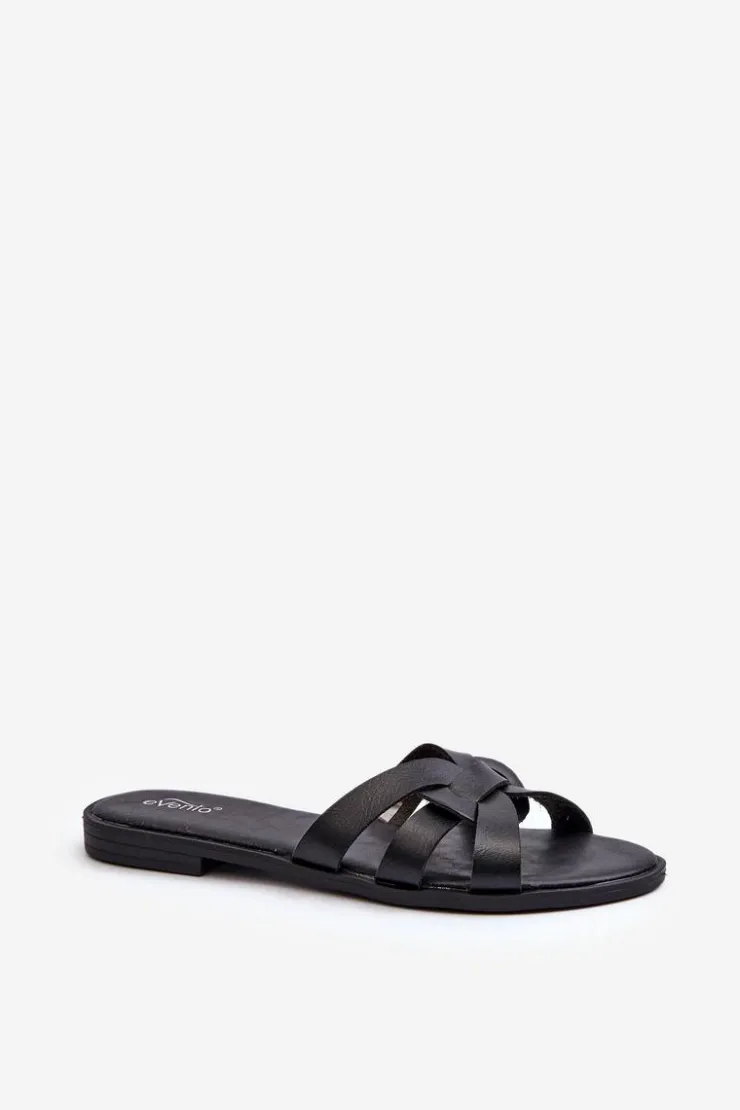 Damskie Evento Damskie Klapki Na Płaskim Obcasie Z Eko Skóry Czarne Rosalini