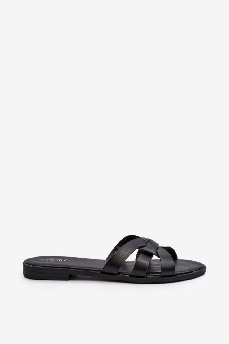 Damskie Evento Damskie Klapki Na Płaskim Obcasie Z Eko Skóry Czarne Rosalini