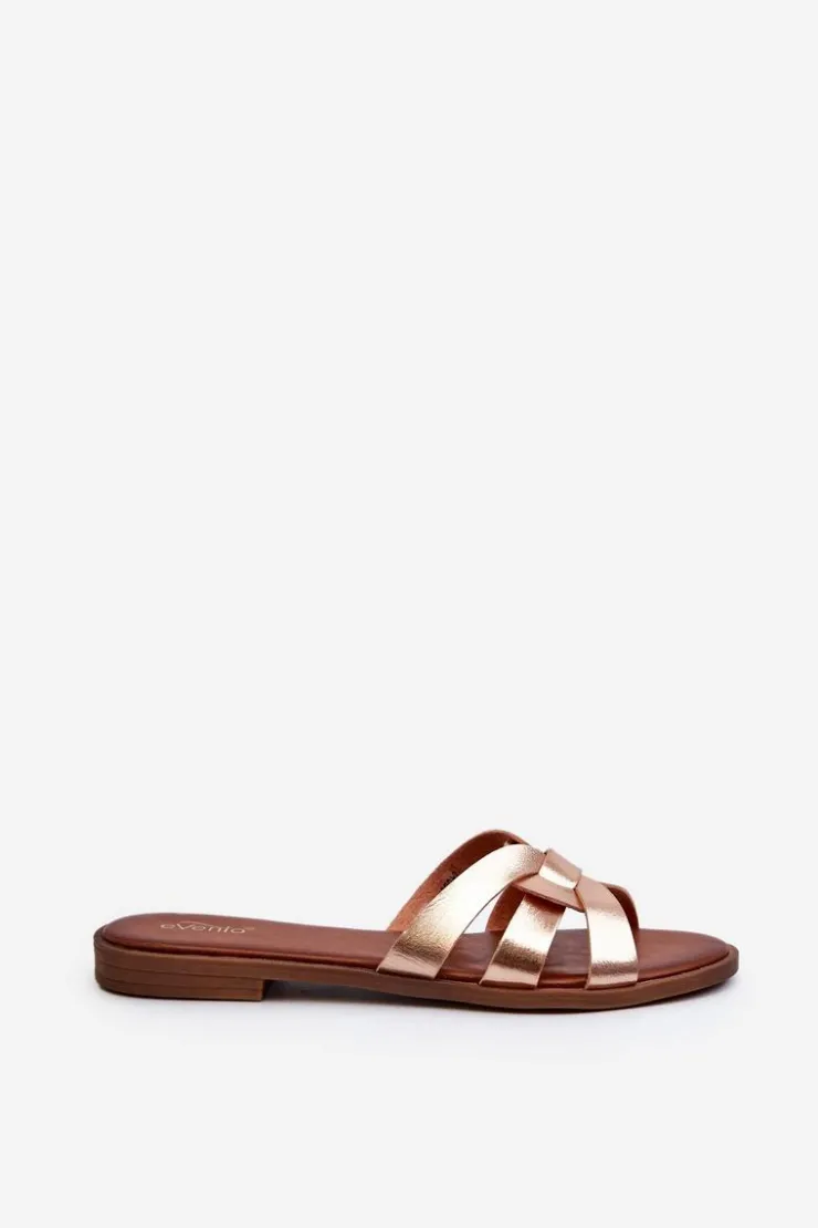 Outlet Evento Damskie Klapki Na Płaskim Obcasie Z Eko Skóry Złote Rosalini