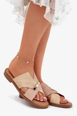 Online Buty damskie Vinceza Damskie Klapki Na Płaskim Obcasie Z Ozdobnym Detalem Vinceza 17385 Beżowe Beżowy