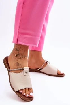 Damskie Boto Damskie Klapki Na Płaskim Obcasie Nicole 2806/054 Beżowe