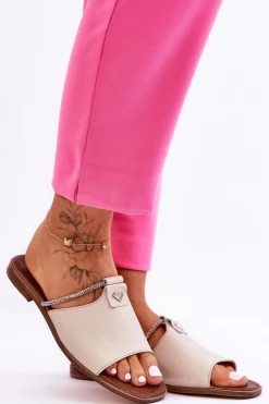 Damskie Boto Damskie Klapki Na Płaskim Obcasie Nicole 2806/054 Beżowe