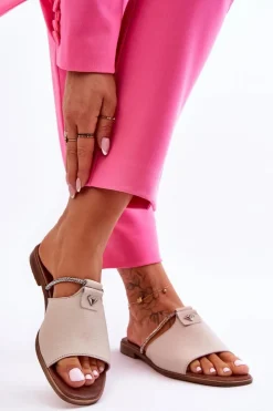 Damskie Boto Damskie Klapki Na Płaskim Obcasie Nicole 2806/054 Beżowe