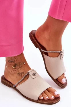 Damskie Boto Damskie Klapki Na Płaskim Obcasie Nicole 2806/054 Beżowe