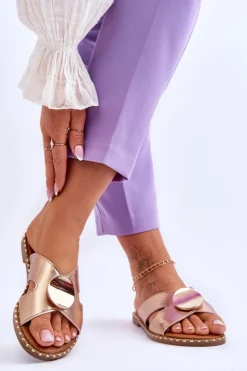 Sale Buty damskie Vinceza Damskie Klapki Na Płaskim Obcasie Złote Kenley