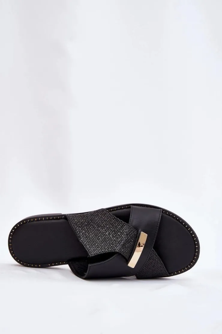 Damskie Buty damskie Vinceza Damskie Klapki Na Płaskim Obcasie Z Ozdobnym Detalem Vinceza 17385 Czarne