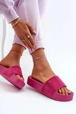 Big Star Shoes Klapki Damskie Big Star|Klapki Na Platformie*Damskie Klapki Na Platformie Zamszowe Big Star NN274A672 Fuksja Różowy