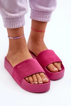 Big Star Shoes Klapki Damskie Big Star|Klapki Na Platformie*Damskie Klapki Na Platformie Zamszowe Big Star NN274A672 Fuksja Różowy
