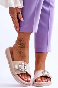 Damskie Boto Damskie Klapki Na Platformie Z Ozdobą Beżowe Beneca