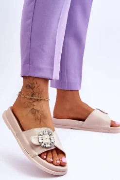 Damskie Boto Damskie Klapki Na Platformie Z Ozdobą Beżowe Beneca