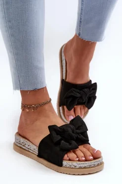 Damskie Boto Damskie Klapki Na Platformie Z Kokardą Czarne Aflia