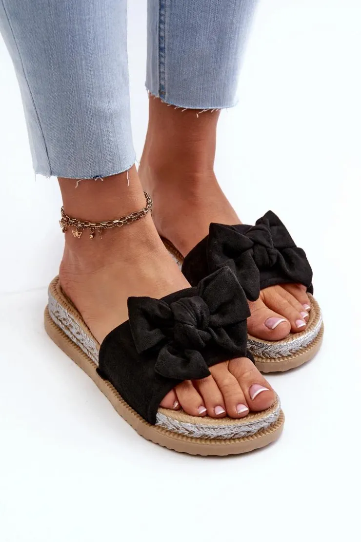 Damskie Boto Damskie Klapki Na Platformie Z Kokardą Czarne Aflia