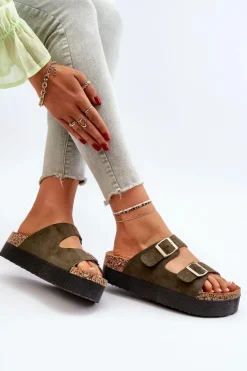 Boto Klapki Korkowe|Klapki Damskie Klasyczne*Damskie Klapki Na Platformie Z Klamrami Zielone Lolpey